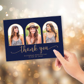 Eleganter Arch Navy Blue Gold 3 Foto Abschluss Dankeskarte