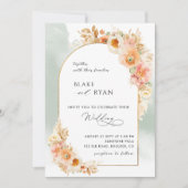 Eleganter Arch Peach Blush and Sage Wedding I Einladung (Vorderseite)