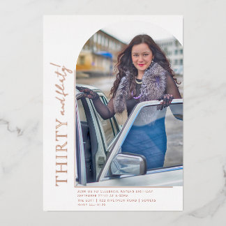 Eleganter Arch Shape 30 und Kokette Foto Rose Gold Folieneinladung