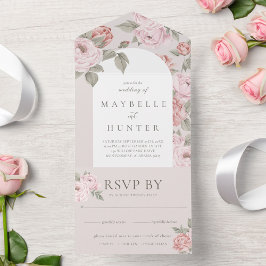 Eleganter Arch Watercolor Pink Peony Floral Blosso All In One Einladung