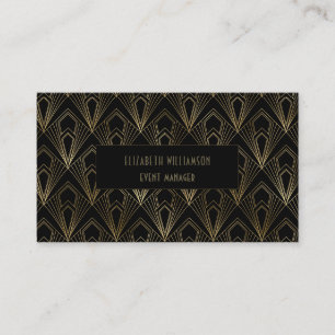 Eleganter Art Deco Berufstätiger Schwarz und Gol Visitenkarte