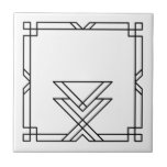 Eleganter Art Deco Einfache geometrische Rahmen Fliese<br><div class="desc">Elegante,  schlichte schwarze Kunst Deko geometrisch dekorative Rahmen Element auf einer weißen Keramik Kachel. Das elegante Design ist perfekt für ein Vintages Interieur im modernen oder künstlerischen Deko.</div>