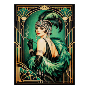 Eleganter Art Deco Flapper Poster. Poster