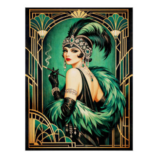 Eleganter Art Deco Flapper Poster. Poster