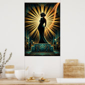 Eleganter Art Deco Frau Gold Silhouette Poster (Küche)