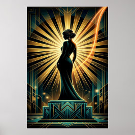 Eleganter Art Deco Frau Gold Silhouette Poster
