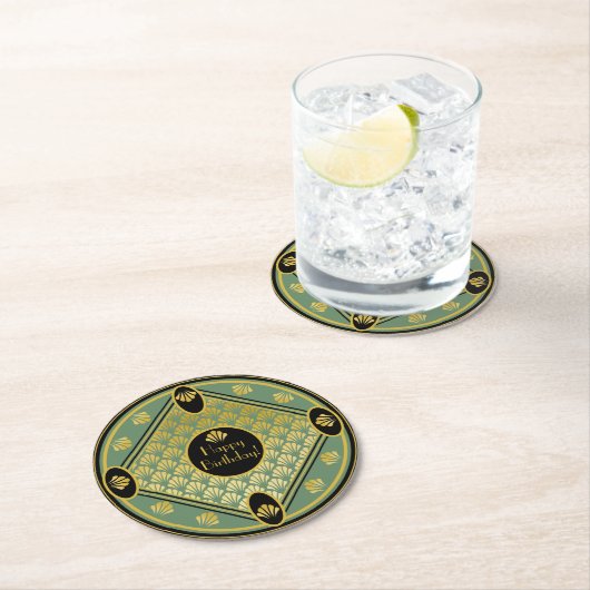 Eleganter Art Deco Lüftermuster Benutzerdefinierte Runder Pappuntersetzer (Vor Ort)