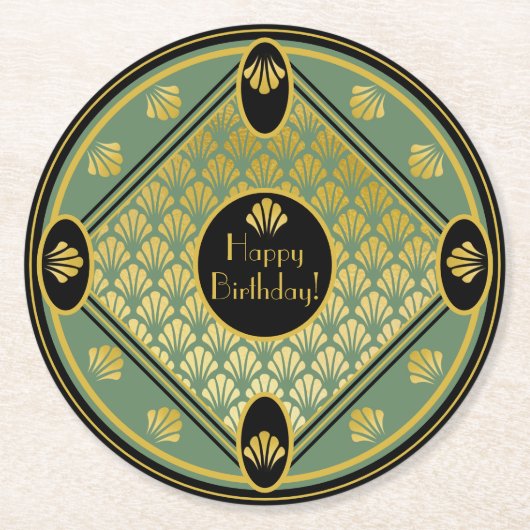 Eleganter Art Deco Lüftermuster Benutzerdefinierte Runder Pappuntersetzer (Vorderseite)