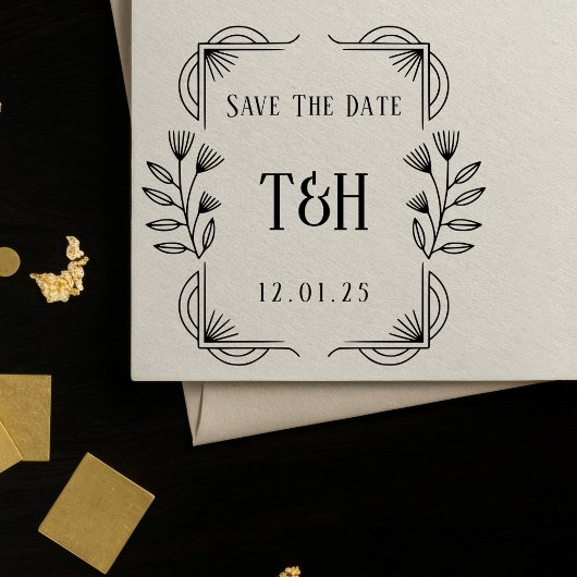 Eleganter Art Deco Save-The-Date-Monogramm Permastempel