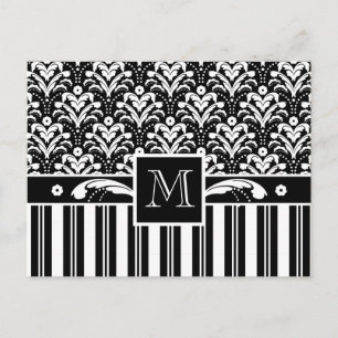 Eleganter Art Deco Vintage-Blumen-Damask und Strei Postkarte