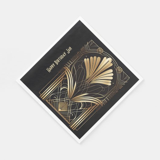 Eleganter Art-Deko schwarze und goldene Serviette (Ecke)