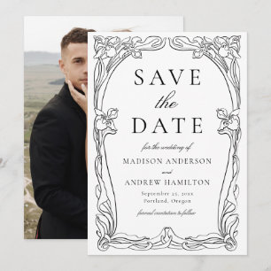 Eleganter Art Nouveau Blumenrahmen Foto Hochzeit Save The Date