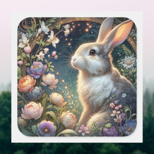 Eleganter Art Nouveau Floral-Hasen-Ostern Quadratischer Aufkleber