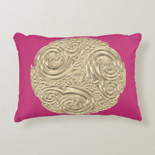 Eleganter Art Nouveau Gold Fuschia Rosa Medaillon Dekokissen
