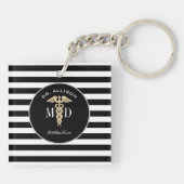 Eleganter Arzt Caduceus Black Personalisiert Schlüsselanhänger (Rückseite)