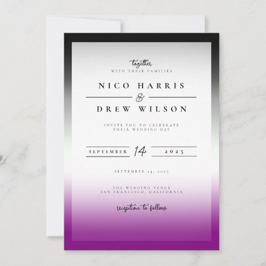 Eleganter asexueller Hochzeitstag Einladung (Vorderseite)