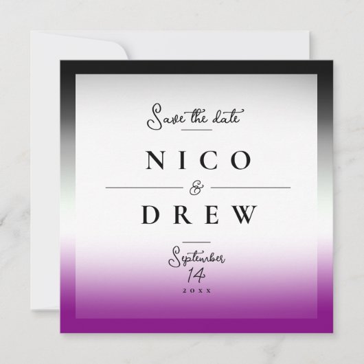 Eleganter asexueller Hochzeitstag Save The Date (Vorderseite)