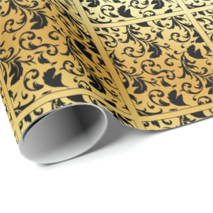 Eleganter Atemberaubender Schwarzdamast auf Gold Geschenkpapier