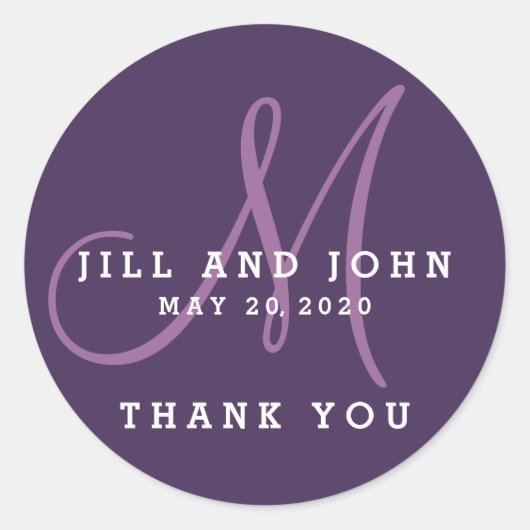 Eleganter Aufkleber für die Lila Monogramm-Gastges (Vorderseite)
