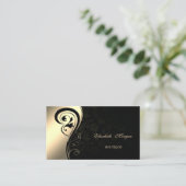 Eleganter, ausgeklügelter schwarzer Damast, Goldra Visitenkarte (Stehend Vorderseite)