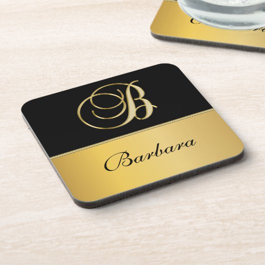 Eleganter "B" Monogramm Personalisierter Name Schw Getränkeuntersetzer (Linke Seite)