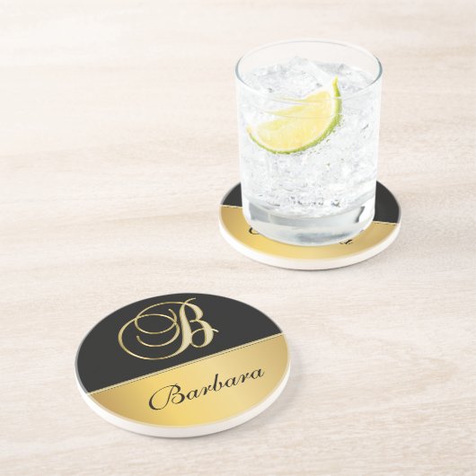 Eleganter "B" Monogramm Personalisierter Name Schw Getränkeuntersetzer (Seite)
