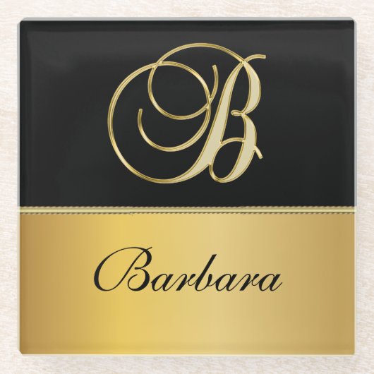 Eleganter "B" Monogramm Personalisierter Name Schw Glasuntersetzer (Vorderseite)