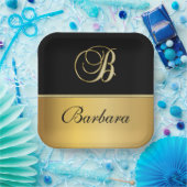 Eleganter "B" Monogramm Personalisierter Name Schw Pappteller (Party)