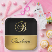 Eleganter "B" Monogramm Personalisierter Name Schw Pappteller (Party)