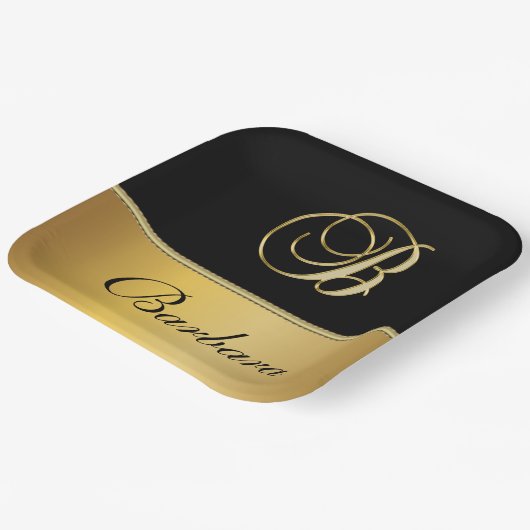 Eleganter "B" Monogramm Personalisierter Name Schw Pappteller (Gewinkelt)