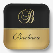 Eleganter "B" Monogramm Personalisierter Name Schw Pappteller (Vorderseite)