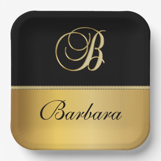 Eleganter "B" Monogramm Personalisierter Name Schw Pappteller (Vorderseite)