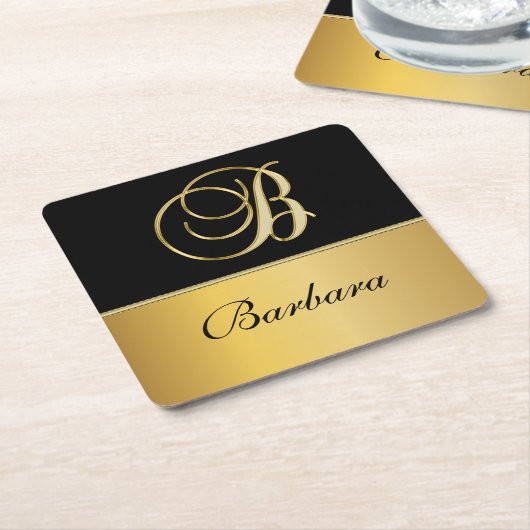 Eleganter "B" Monogramm Personalisierter Name Schw Rechteckiger Pappuntersetzer (angewinkelt)