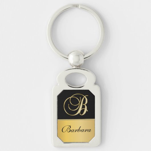 Eleganter "B" Monogramm Personalisierter Name Schw Schlüsselanhänger (Vorderseite)