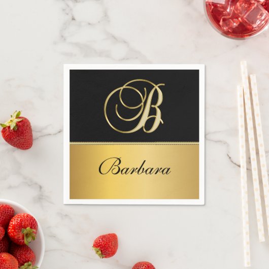 Eleganter "B" Monogramm Personalisierter Name Schw Serviette (Beispiel)