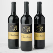 Eleganter "B" Monogramm Personalisierter Name Schw Weinetikett (Flaschen)