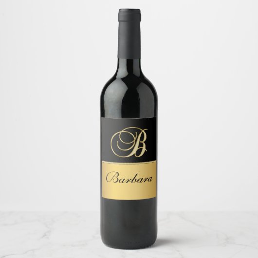 Eleganter "B" Monogramm Personalisierter Name Schw Weinetikett (Vorderseite)