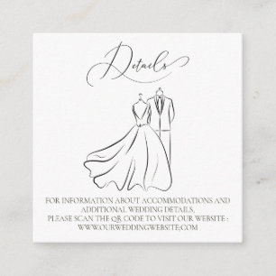 Eleganter B&W Tux & Dress Wedding QR Code Details Begleitkarte