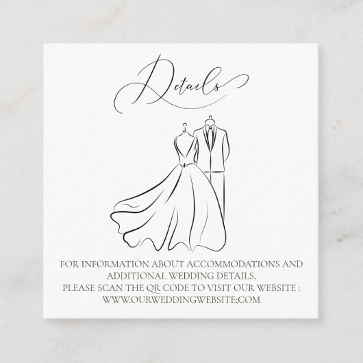 Eleganter B&W Tux & Dress Wedding QR Code Details Begleitkarte (Vorderseite)