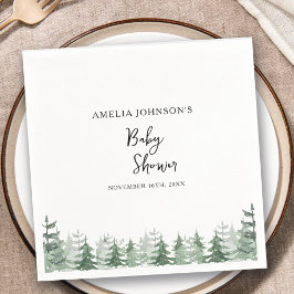 Eleganter Baby Dusche Wasserfarben Pine-Tree Winte Serviette