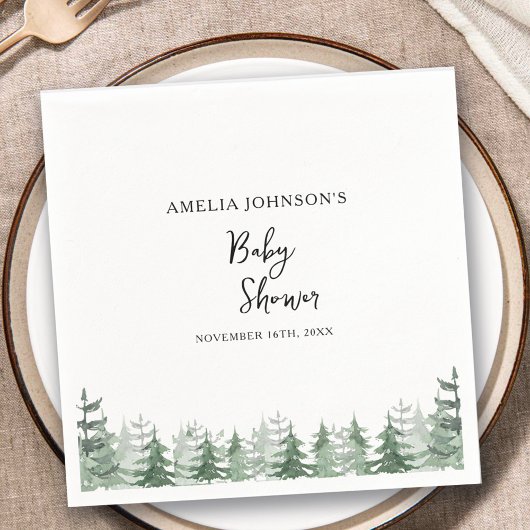 Eleganter Baby Dusche Wasserfarben Pine-Tree Winte Serviette