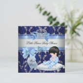 Eleganter Baby Shower Boy Blue Little Prince Crown Einladung (Stehend Vorderseite)