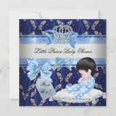 Eleganter Baby Shower Boy Blue Little Prince Crown Einladung (Vorderseite)