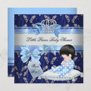 Eleganter Baby Shower Boy Blue Little Prince Crown Einladung