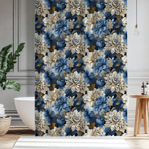 Eleganter Badezimmer-Duschvorhang Chic Blau Elfenb Duschvorhang