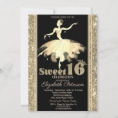 Eleganter Ballerina Gold Glitzer Sweet 16 Einladung (Vorderseite)