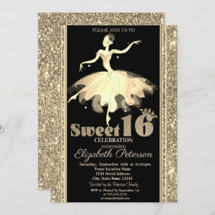Eleganter Ballerina Gold Glitzer Sweet 16 Einladung