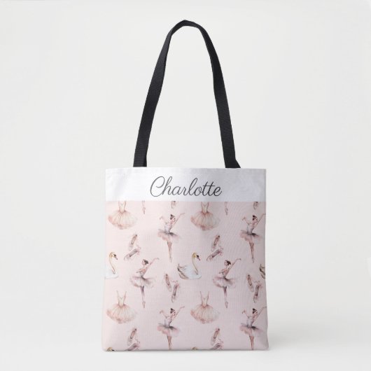 Eleganter Ballerina rosa Ballettname Personalisier Tasche (Vorderseite)