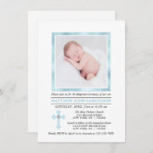 Eleganter BAPTISM CHRISTENING Cross Blue Boy | FOT Einladung (Vorne/Hinten)