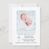Eleganter BAPTISM CHRISTENING Cross Blue Boy | FOT Einladung (Vorderseite)